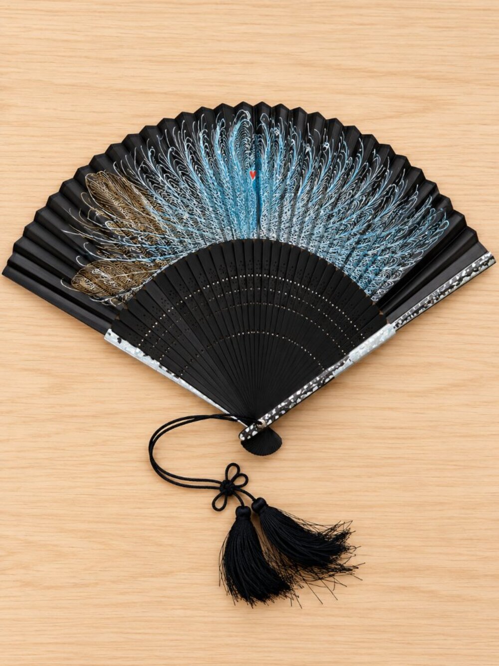Vintage Japanese Fan Black Asian Ladies Sparkle Lucite Edge Hand Fan 8.5" Glamou